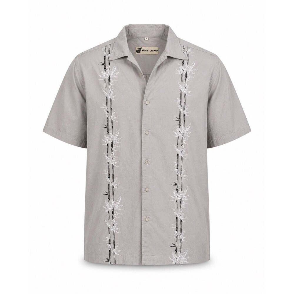 Point Zero Men’s Resort Camp Shirt Bamboo Print Gray Cotton Large